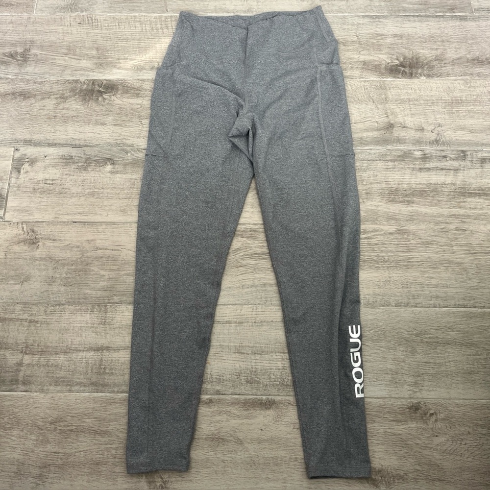Rogue Fitness Women’s WOD Pocket Stretch Pants Leggings Gray Logo Size Medium